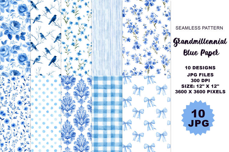 Grandmillennial Blue Seamless Pattern