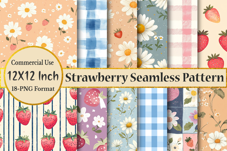 Grandmillennial Strawberry Seamless Pattern