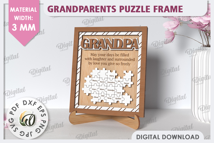 Grandparents Puzzle Frame Laser Cut. 3D Family Frames SVG