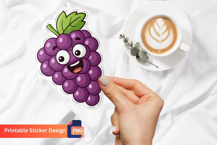 Grape Funny Food Sticker, Funny Food Sticker, Cute Grape Art