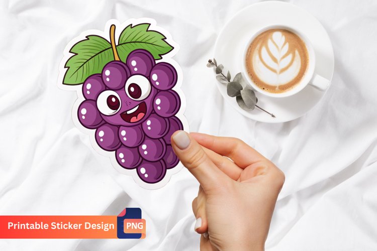 Grape Funny Food Sticker, Funny Food Sticker, Cute Grape Art example image 1