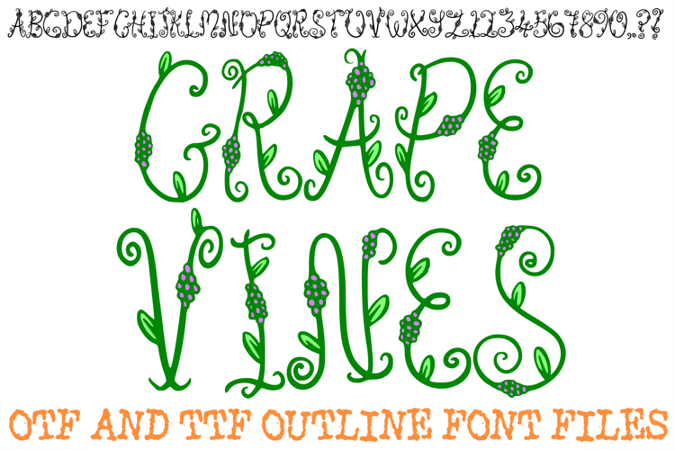 Grape Vine Font Whimsy Swirly Food Lettering Type ABC OTF