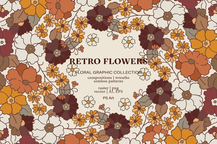 Retro Flowers Boho Floral Clipart Collection