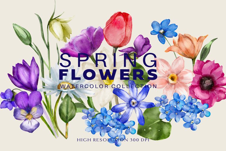 Watercolor Spring Flowers Clipart Huge Collection example image 1