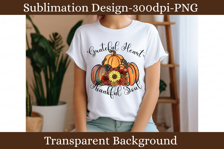 Grateful Heart Thankful Soul Fall Pumpkin Floral PNG