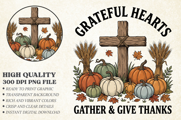 Grateful Hearts Gather Give Thanks PNG, Harvest Faith
