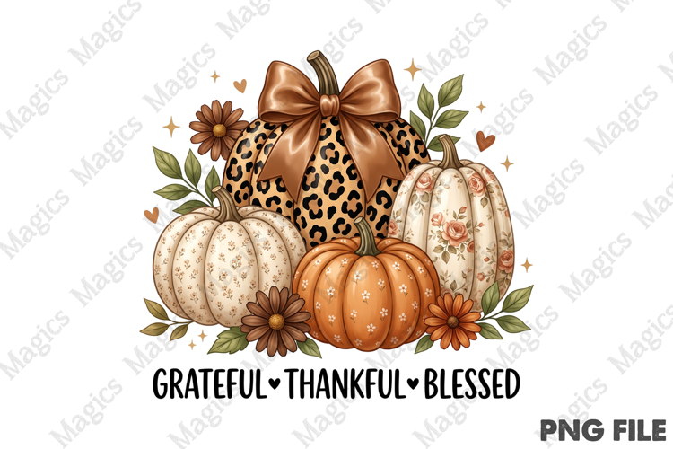 Grateful Thankful Blessed Pumpkin PNG