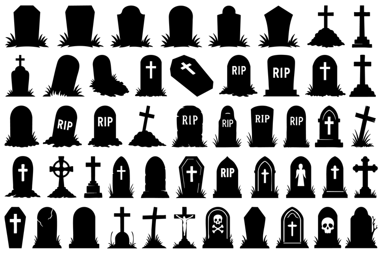 Gravestone Silhouettes SVG Bundle: Tombstone Clipart