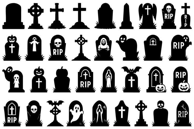Gravestone SVG Bundle: Tombstone Clipart, Silhouettes