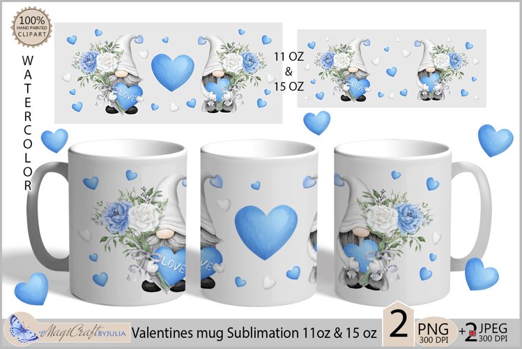 Blue Valentines mug Sublimation| Gnomes mug 11oz 15oz| love