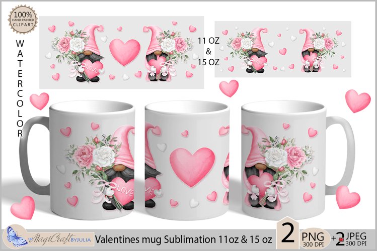 Pink Valentines mug Sublimation| Gnomes mug 11oz 15oz| love