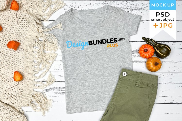 Gray t-shirt mockup Fall | Thanksgiving kids shirt mockup example image 1