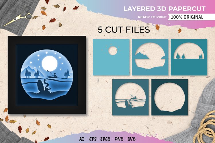 3D Shadowbox Great Kraken Fishing A Boy Layered Papercut