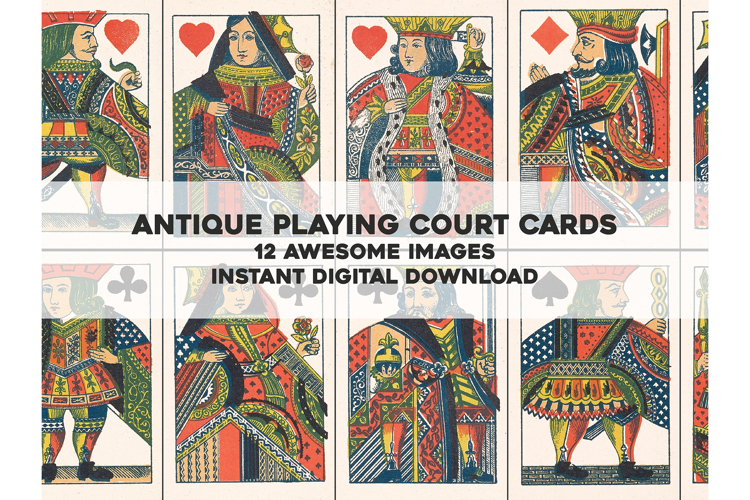 1800s Playing Cards Court/Face Cards Whitened