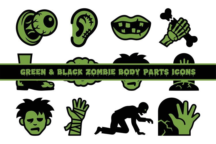 Green Black Zombie Body Parts Icons | Halloween Horror example image 1