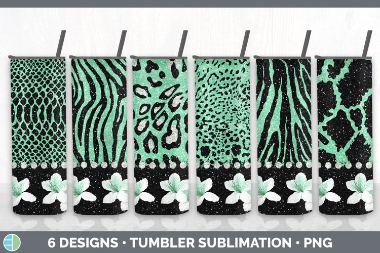 Bundle of six Green Animal Print sublimation tumbler designs