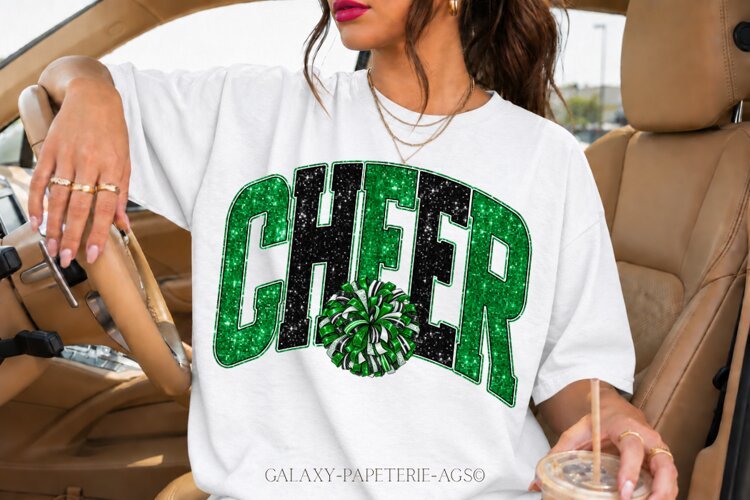 Cheer PNG | Green Black Glitter Pom Pom Design example image 1