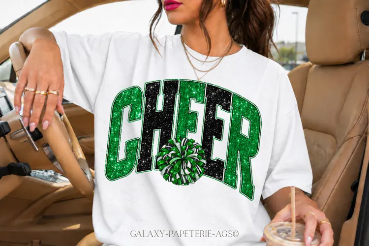 Cheer PNG | Green Black Glitter Pom Pom Design