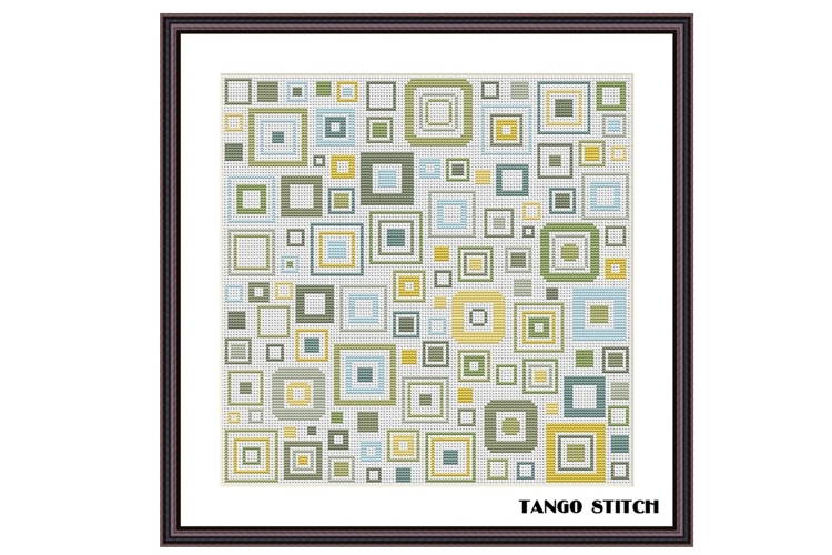 Green blue yellow geometric squares cross stitch pattern