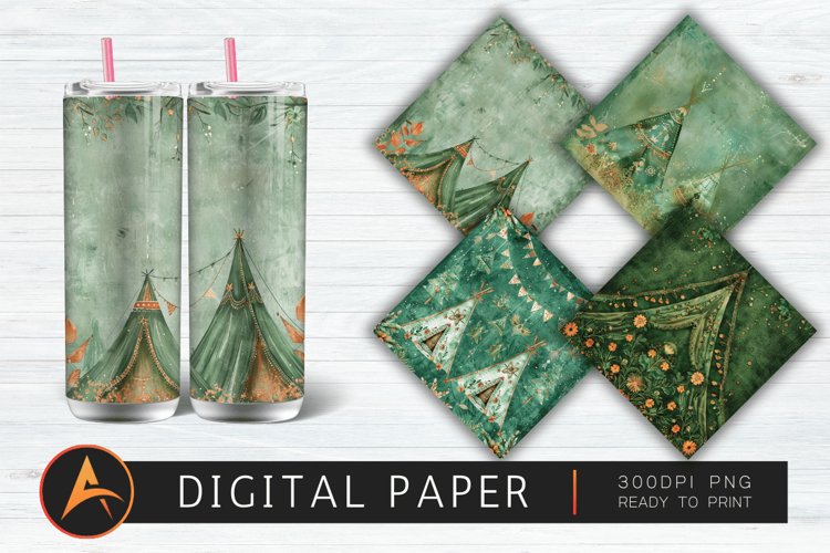Green Boho Tent Digital Paper