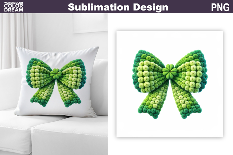 St. Patricks Pillow Design | Green Bow Latch Hook Sublimati