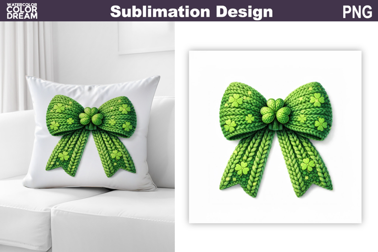 St. Patricks Pillow Design | Green Bow Knitted Sublimation