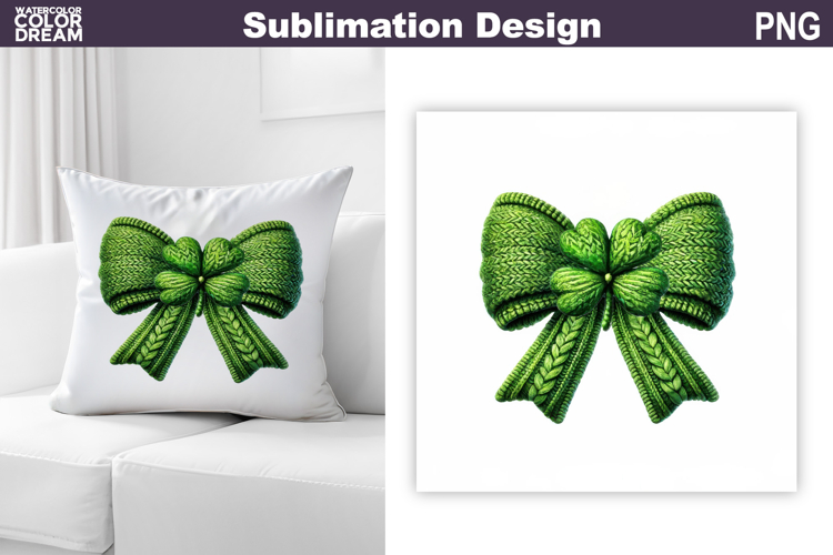 St. Patricks Pillow Design | Green Bow Knitted Sublimation