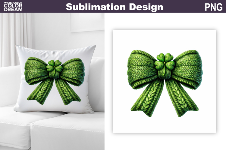 St. Patricks Pillow Design | Green Bow Knitted Sublimation