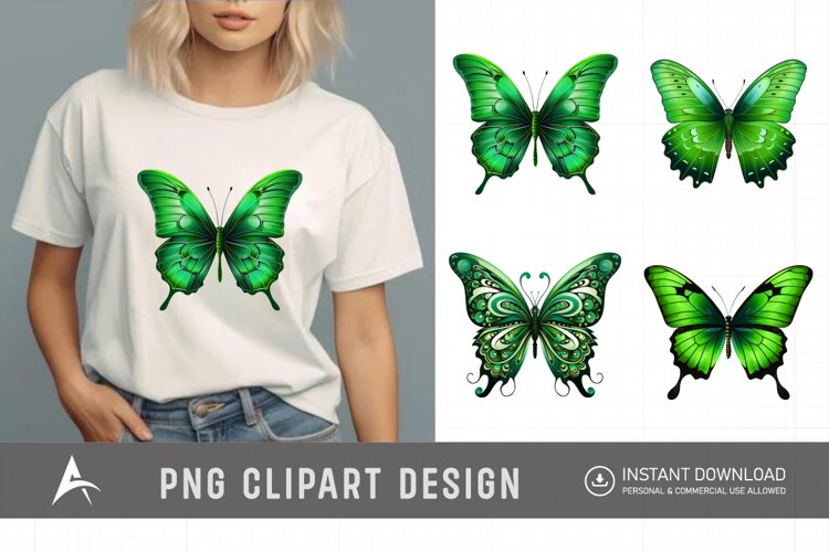 Watercolor Green Butterfly Clipart