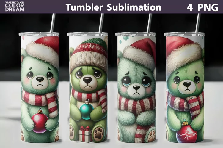 Christmas Grumpy Bear Tumbler | Green And Christmas Tumbler