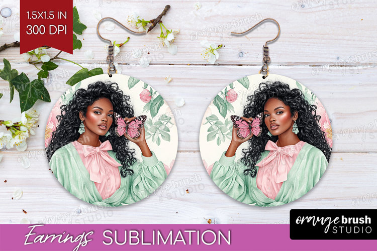 Cottagecore Round Earrings - Green Coquette PNG Sublimation