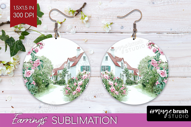 Cottagecore Round Earrings - Green Coquette PNG Sublimation