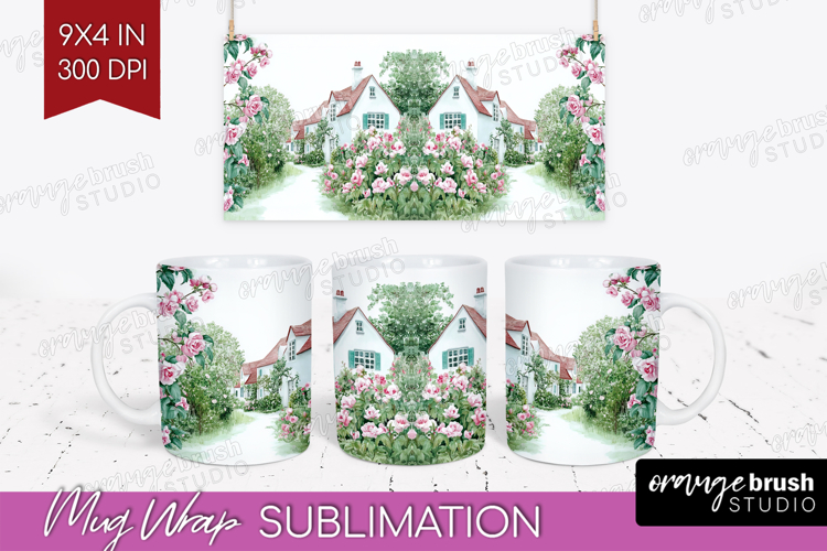 Cottagecore Mug Wrap - Green Coquette Mug PNG Sublimation