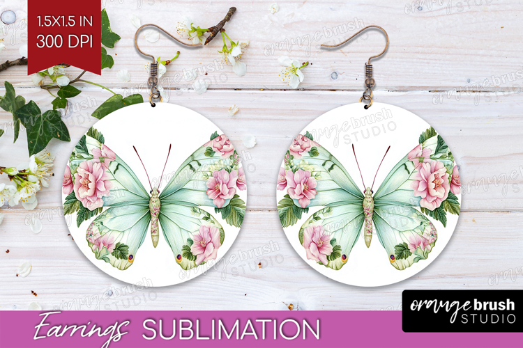 Cottagecore Round Earrings - Green Coquette PNG Sublimation