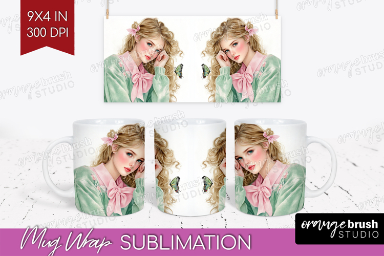 Cottagecore Mug Wrap - Green Coquette Mug PNG Sublimation