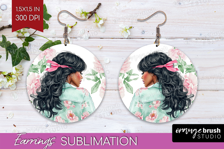 Cottagecore Round Earrings - Green Coquette PNG Sublimation