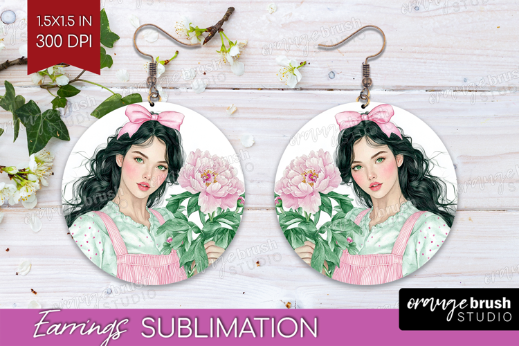Cottagecore Round Earrings - Green Coquette PNG Sublimation