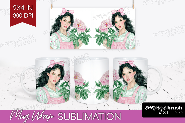 Cottagecore Mug Wrap - Green Coquette Mug PNG Sublimation