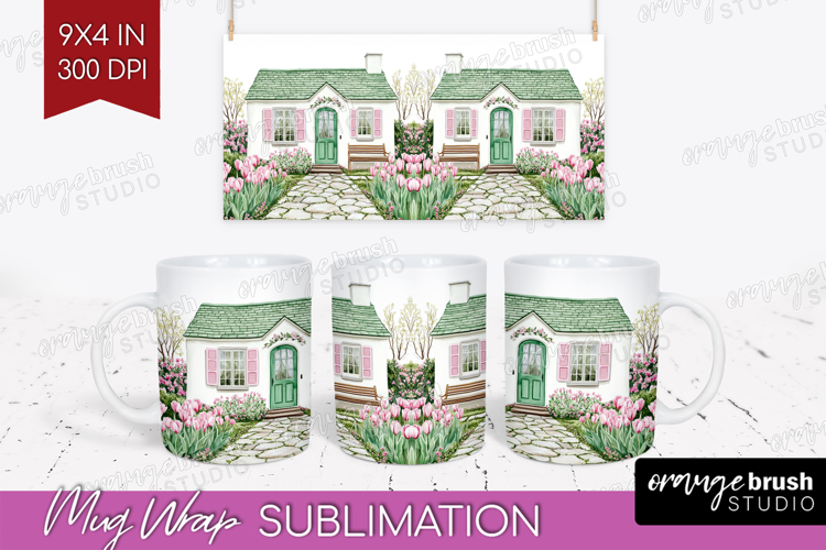 Cottagecore Mug Wrap - Green Coquette Mug PNG Sublimation