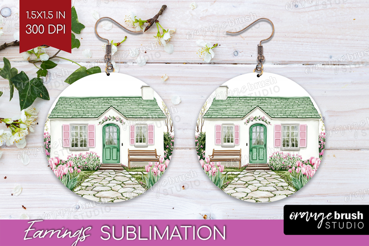Cottagecore Round Earrings - Green Coquette PNG Sublimation