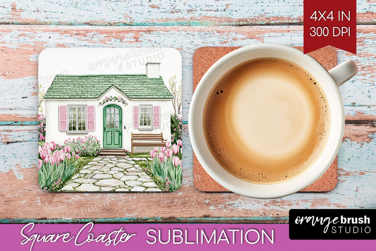 Cottagecore Square Coaster - Green Coquette Coaster PNG