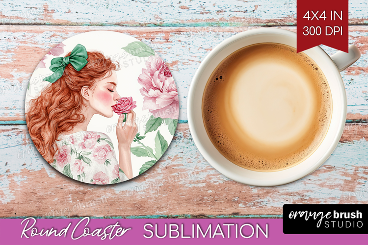 Cottagecore Round Coaster - Green Coquette Coaster PNG