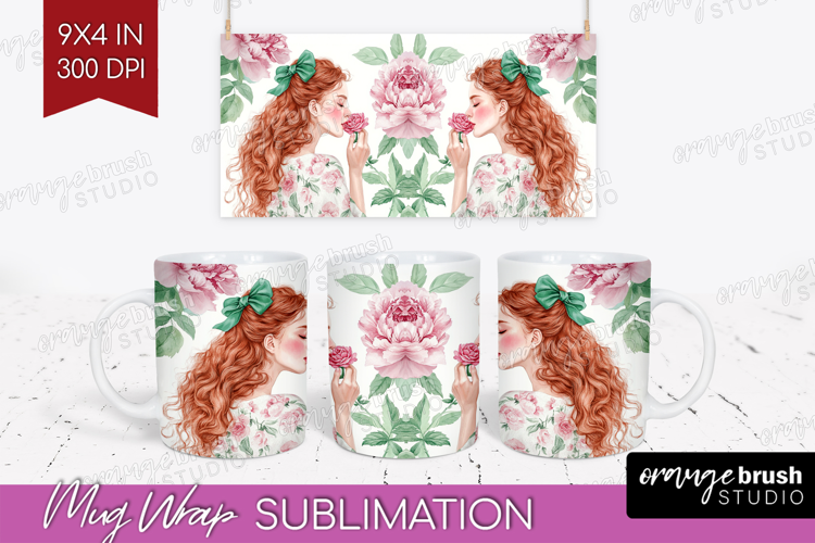 Cottagecore Mug Wrap - Green Coquette Mug PNG Sublimation