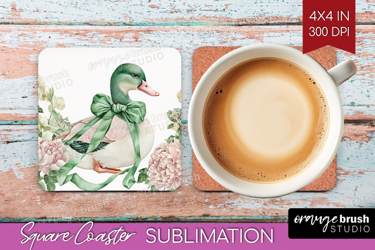 Cottagecore Square Coaster - Green Coquette Coaster PNG