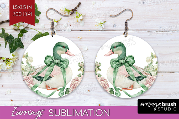 Cottagecore Round Earrings - Green Coquette PNG Sublimation