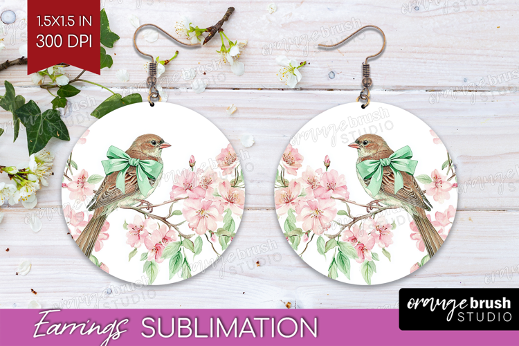 Cottagecore Round Earrings - Green Coquette PNG Sublimation