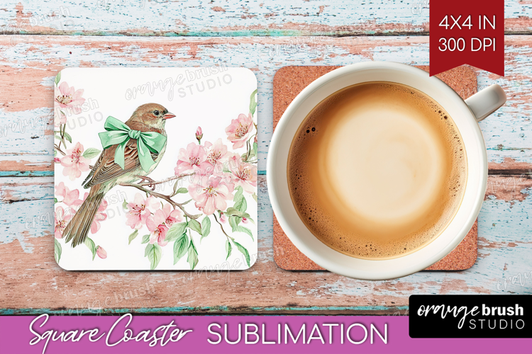 Cottagecore Square Coaster - Green Coquette Coaster PNG
