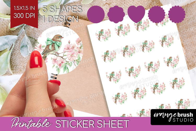Cottagecore Round Sticker - Green Coquette Printable Sheet