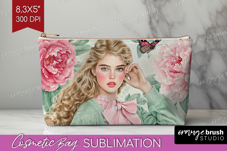 Cottagecore Cosmetic Bag - Green Coquette Makeup Bag PNG