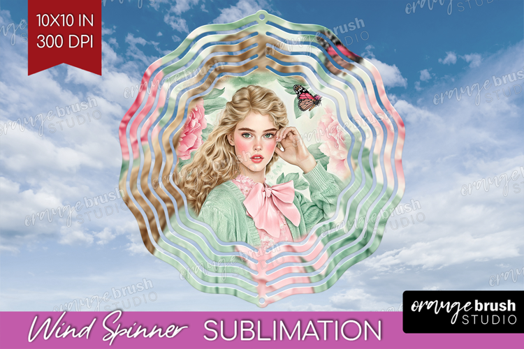 Cottagecore Wind Spinner Sublimation PNG - Green Coquette